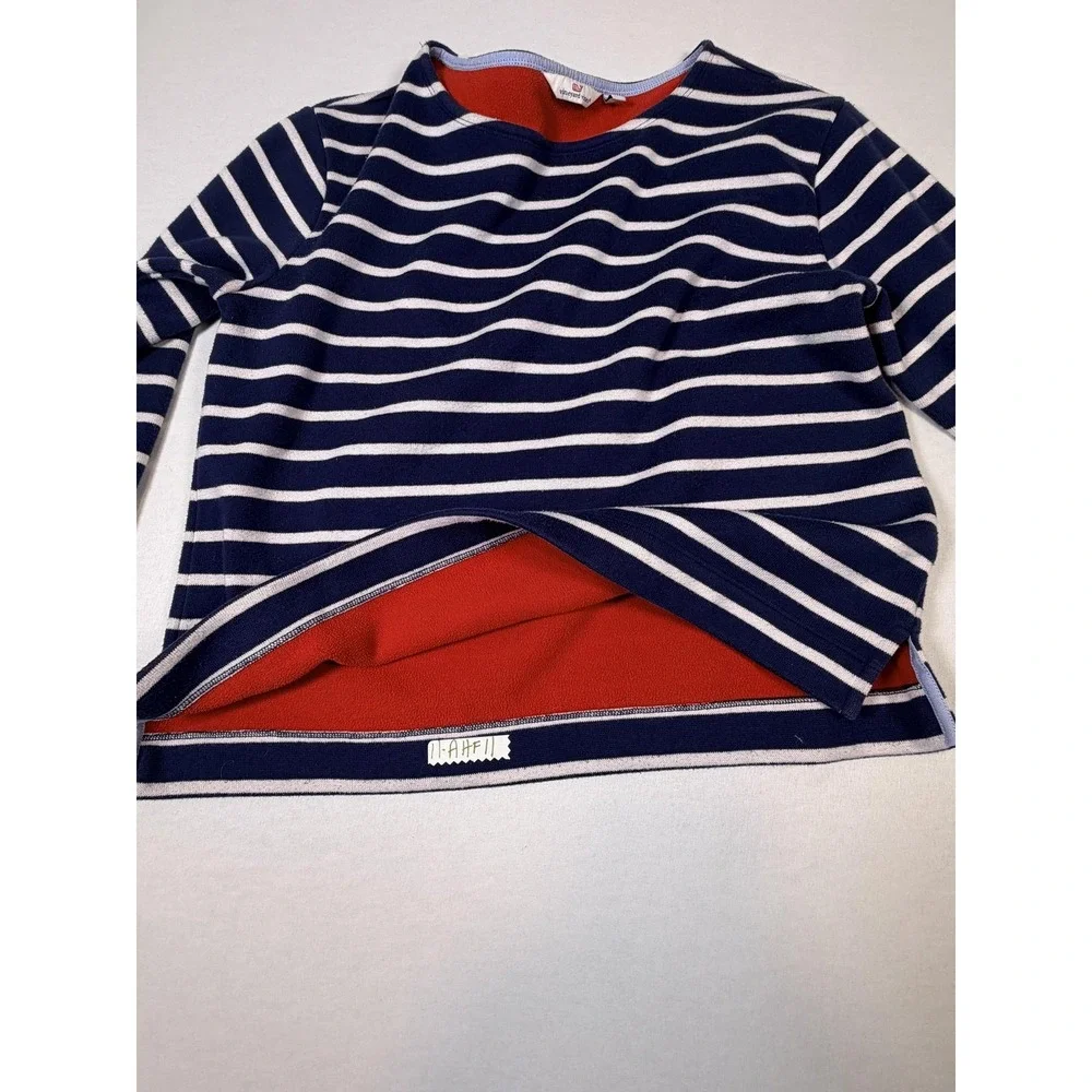 Vineyard Vines Shirt Womens Medium Blue Striped Fleece Long Sleeve Nautical